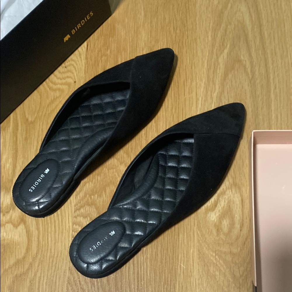Birdies The Swan Black Quilted Flats
